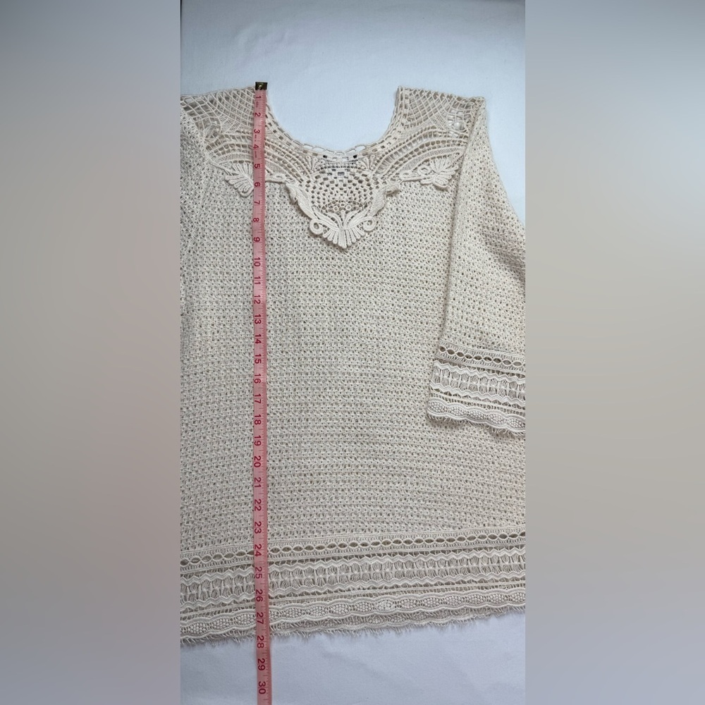 XCVI Cream Crochet Pullover Cotton Blouse Open Weave Size Medium - Picture 8 of 8